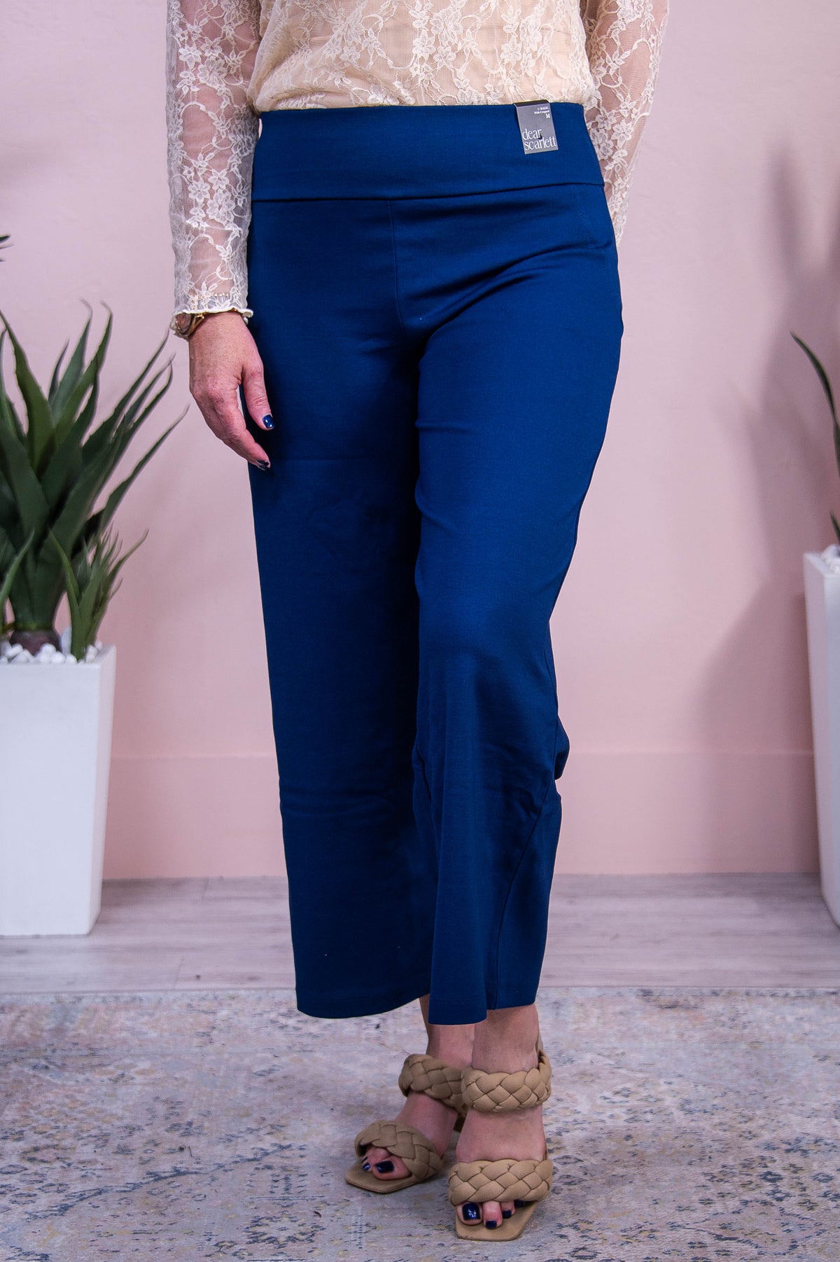 Confident Stride Navy Solid Cropped Pants - PNT1717NV