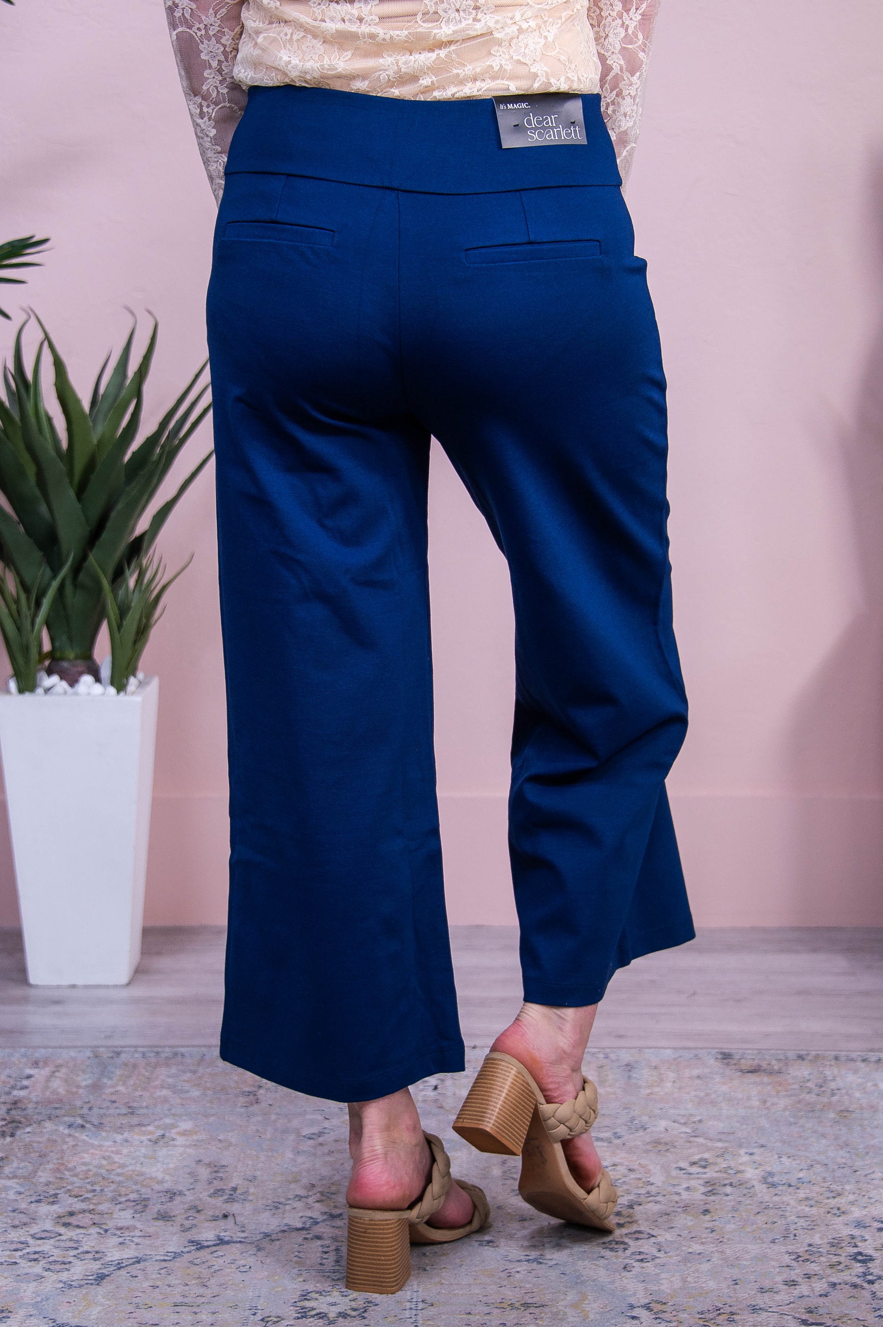 Confident Stride Navy Solid Cropped Pants - PNT1717NV