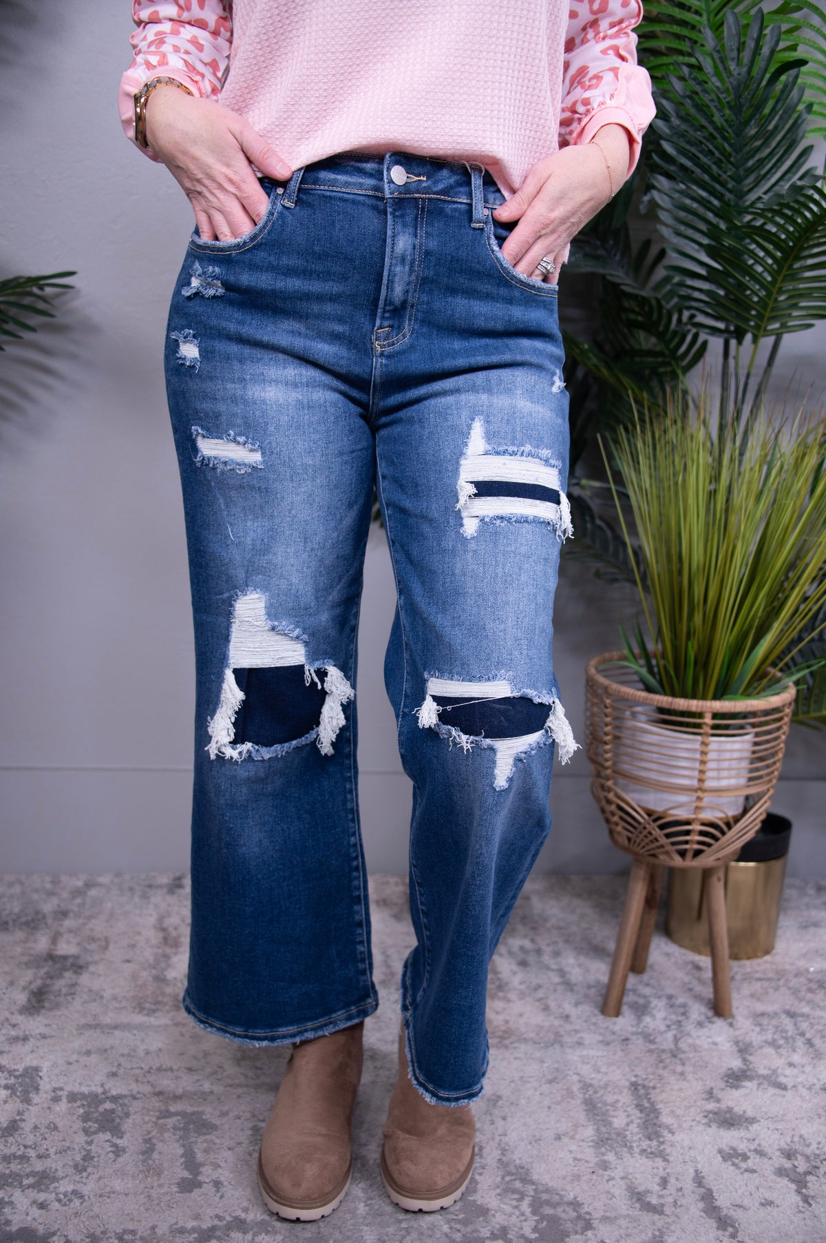 Jordan High Rise Patch Detailed Wide Leg Crop Jeans - K1293DN