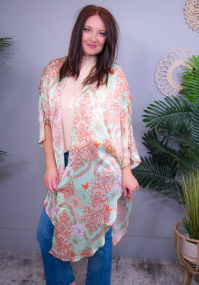 Frilly With Flair Pistachio Kimono with Ruffle Sleeve