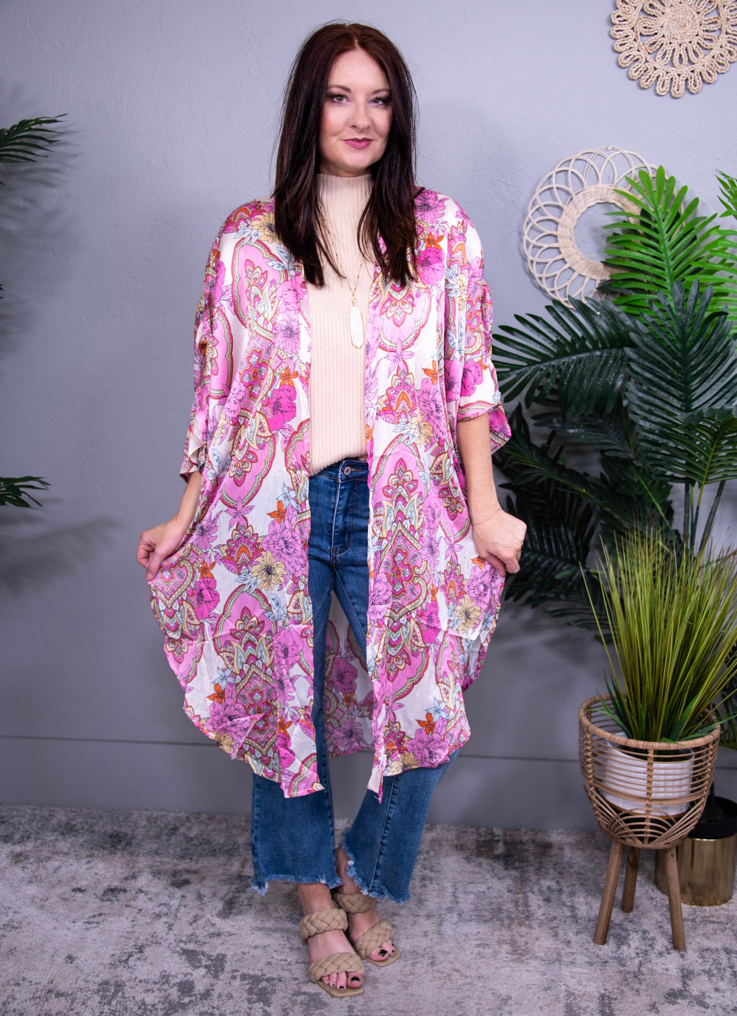 Frilly With Flair Pink Kimono with Ruffle Sleeve