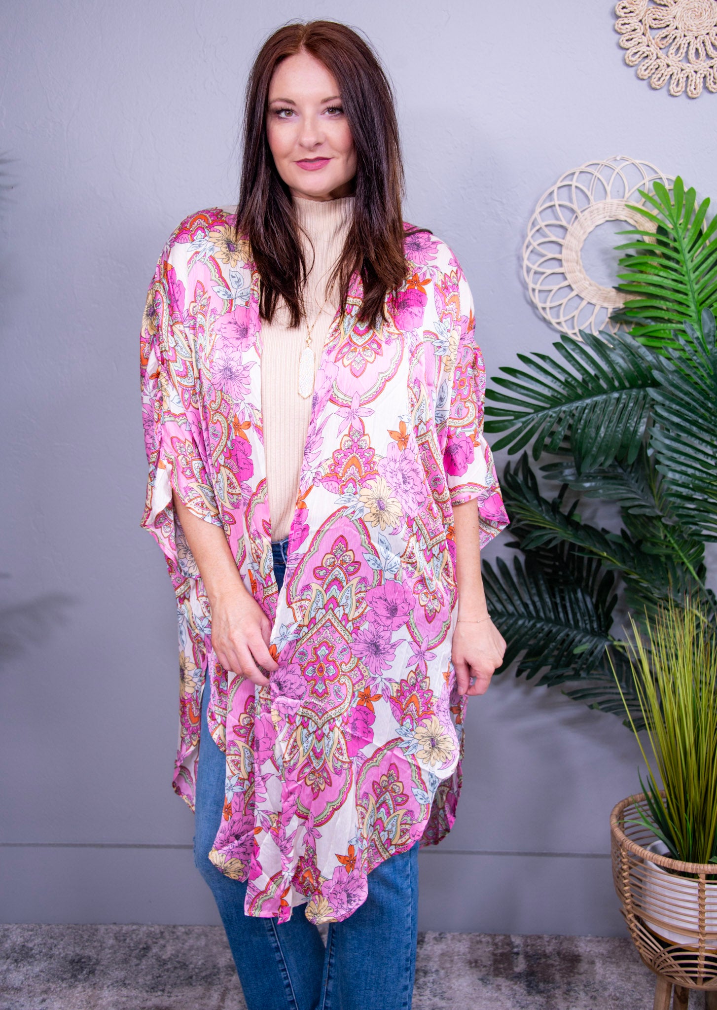 Frilly With Flair Pink Kimono with Ruffle Sleeve