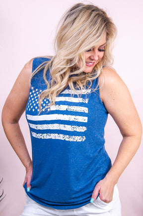 Never Ending Pride Heather Blue American Flag Top - T9582HBL