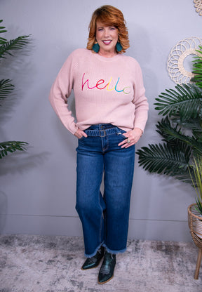 HELLO Embroidered Raglan Sleeve Sweater