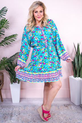 Boardwalk To The Beach Blue/Multi Color Floral Dress - D5300BL