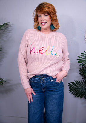 HELLO Embroidered Raglan Sleeve Sweater