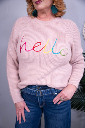 HELLO Embroidered Raglan Sleeve Sweater