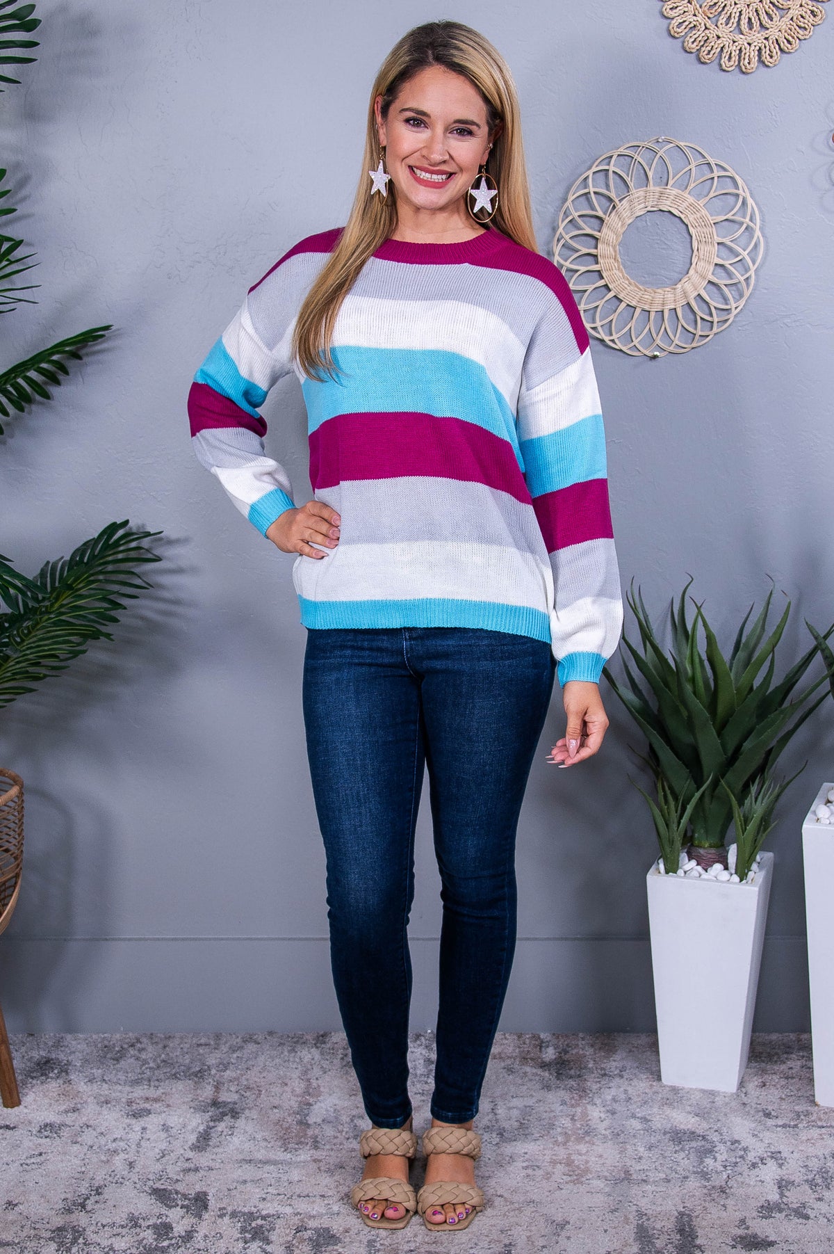 Autumn Weather Magena/Multi Color Striped Knitted Sweater - T10412MG