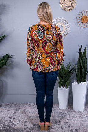 Crisp Leaves Mustard/Multi Color Floral Paisley Top - T10417MU