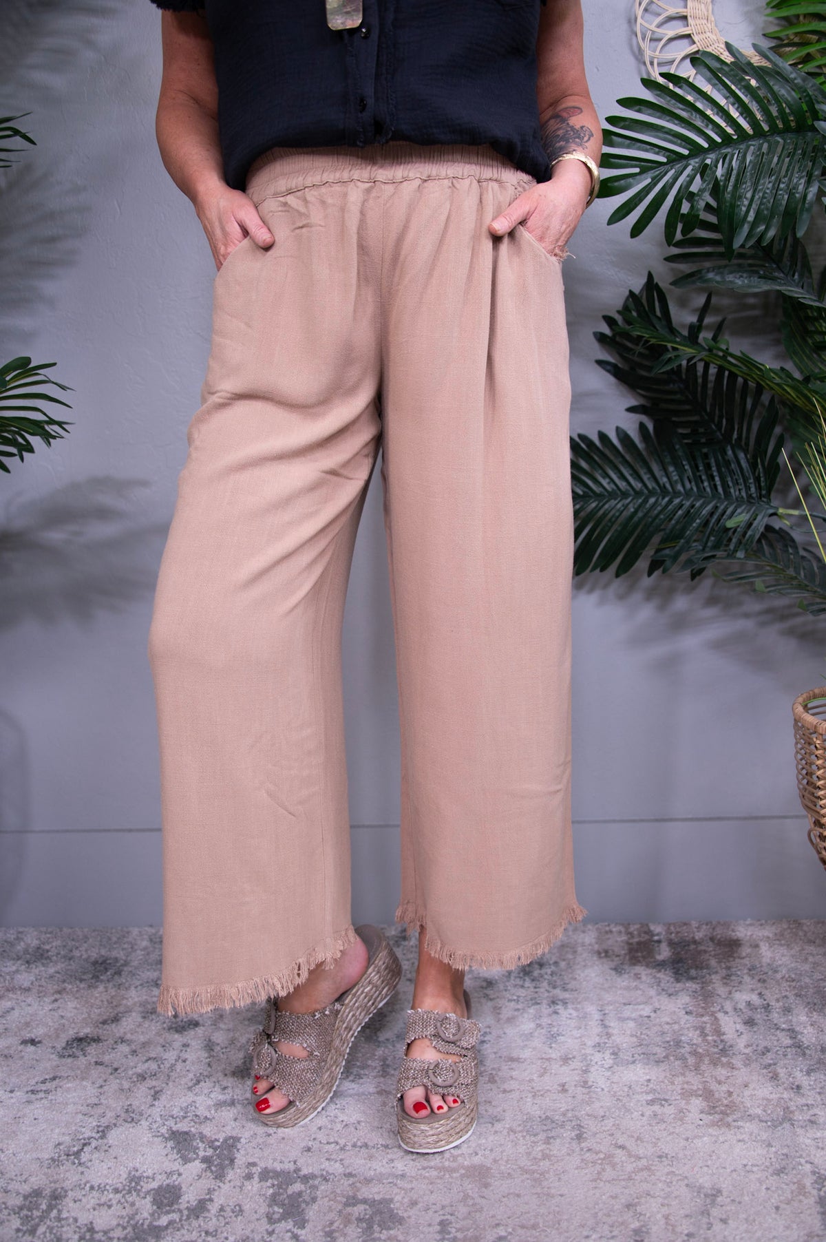 Basics On Point Camel Linen Wide Leg Pant