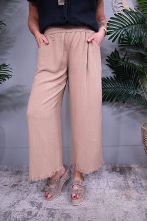 Basics On Point Camel Linen Wide Leg Pant