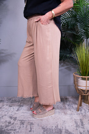 Basics On Point Camel Linen Wide Leg Pant