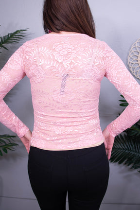 Blossom Beauty Lace Sheer Long Sleeve Top - T10917PK