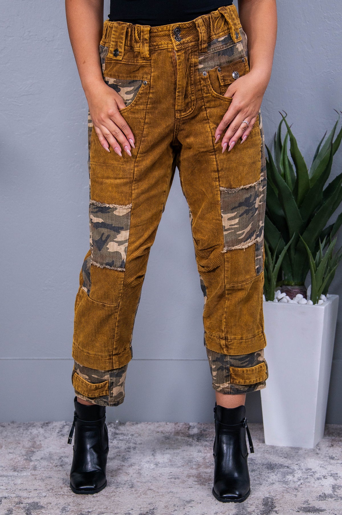 Hide And Seek Camel/Brown Camouflage/Corduroy Jeans - K1226CA