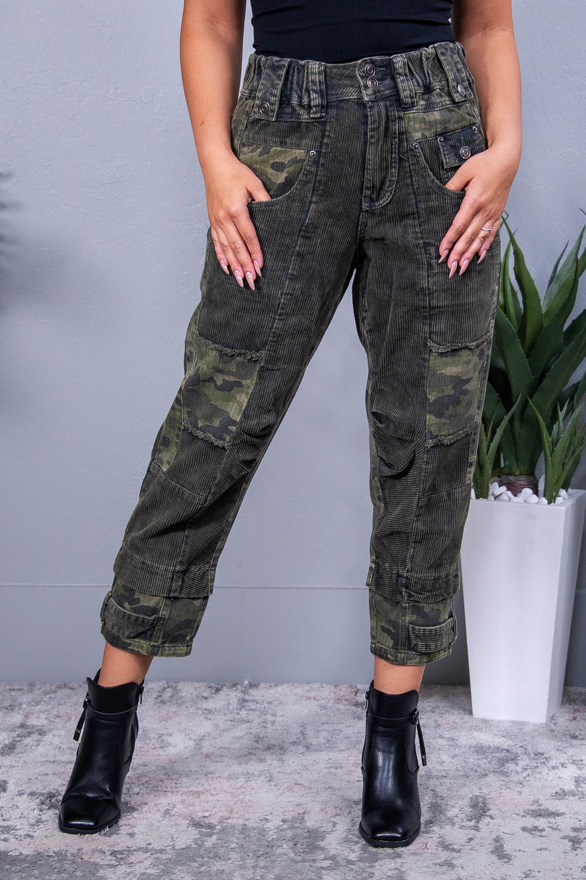 Hide And Seek Olive/Black Camouflage/Corduroy Jeans - K1225OL