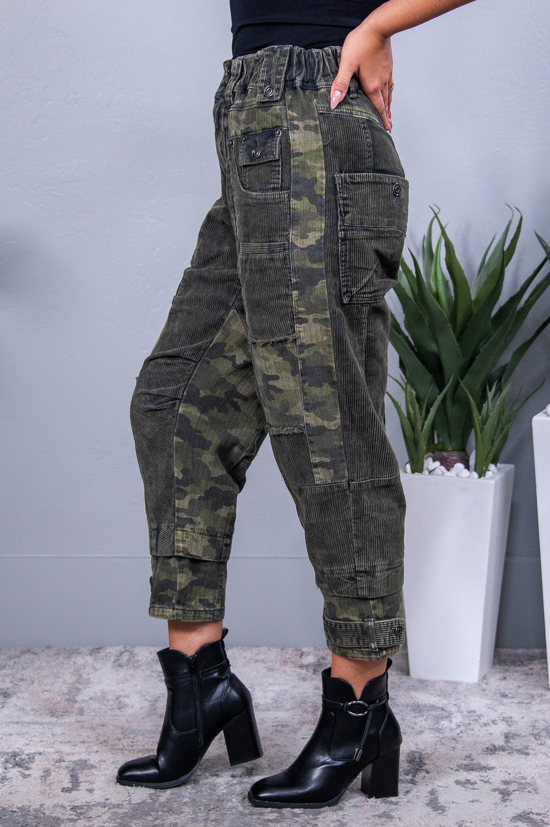 Hide And Seek Olive/Black Camouflage/Corduroy Jeans - K1225OL