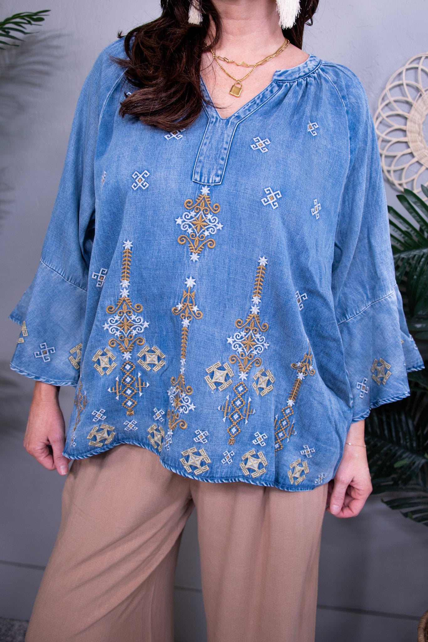 She's A Wanderer Embroidered Denim Top - T10922DN