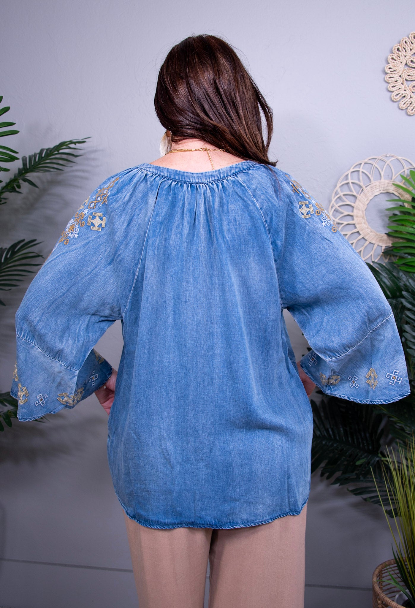 She's A Wanderer Embroidered Denim Top - T10922DN