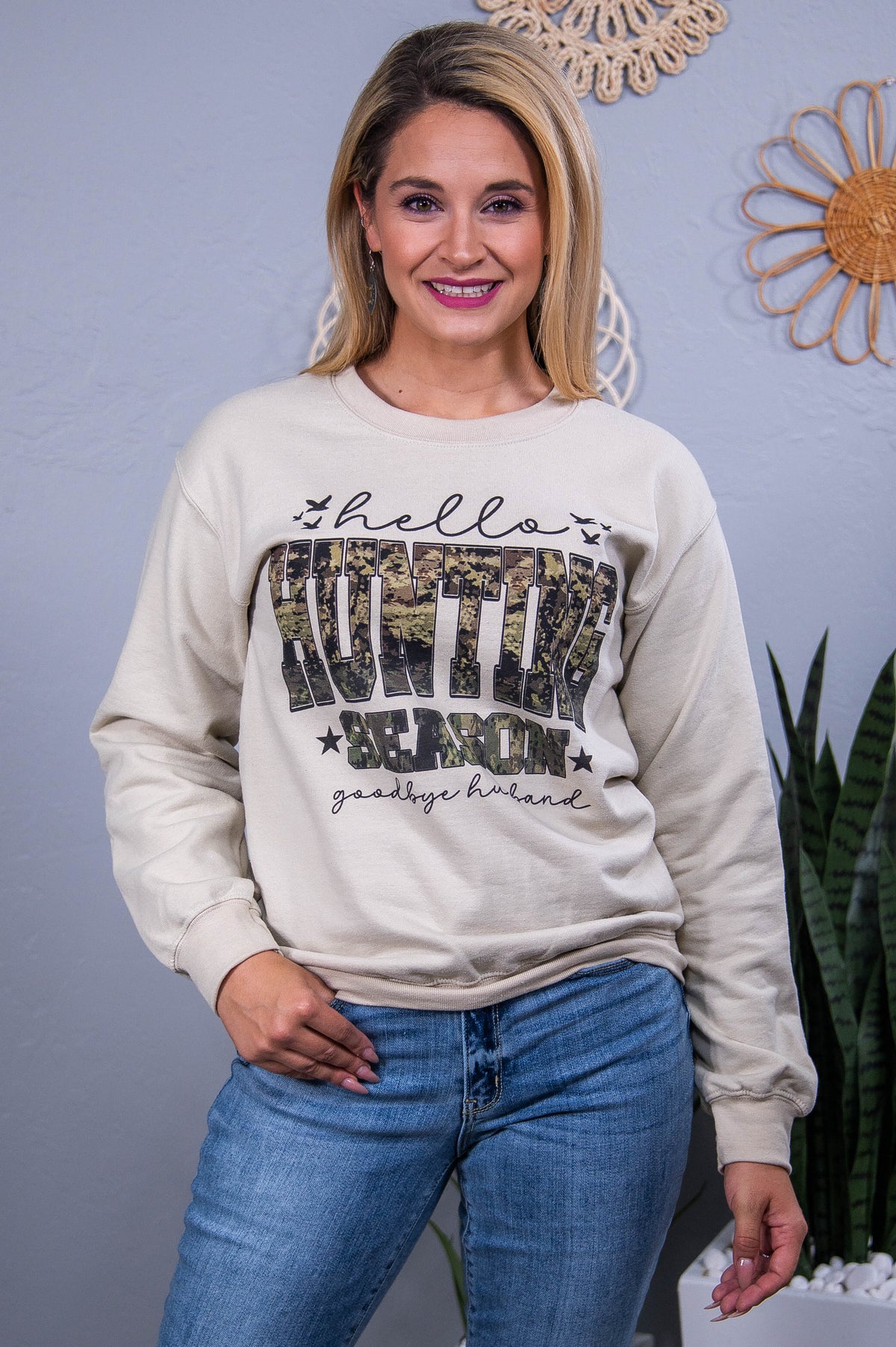 Hello Hunting Season Sand Graphic Sweatshirt - A3600SD