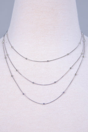 Silver Layered Seed Bead Chain Necklace - NEK4364SI