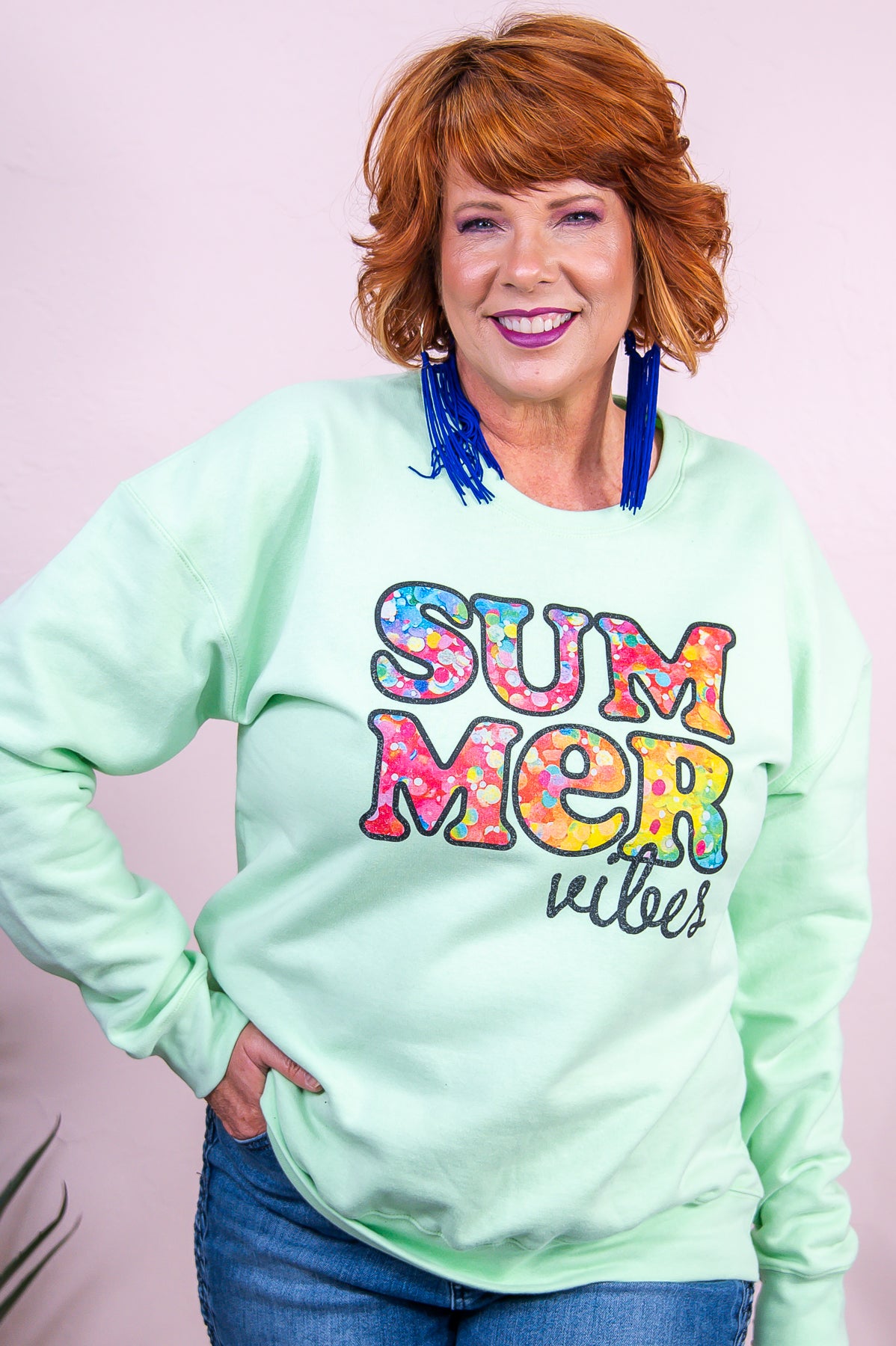 Summer Vibes Neo Mint Graphic Sweatshirt - A3351NMT