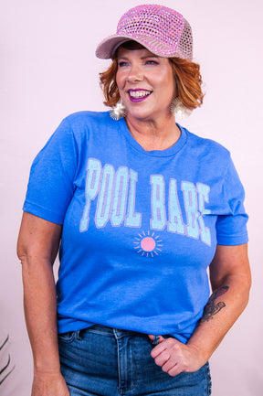 Pool Babe Heather Columbia Blue Graphic Tee - A3357HCB