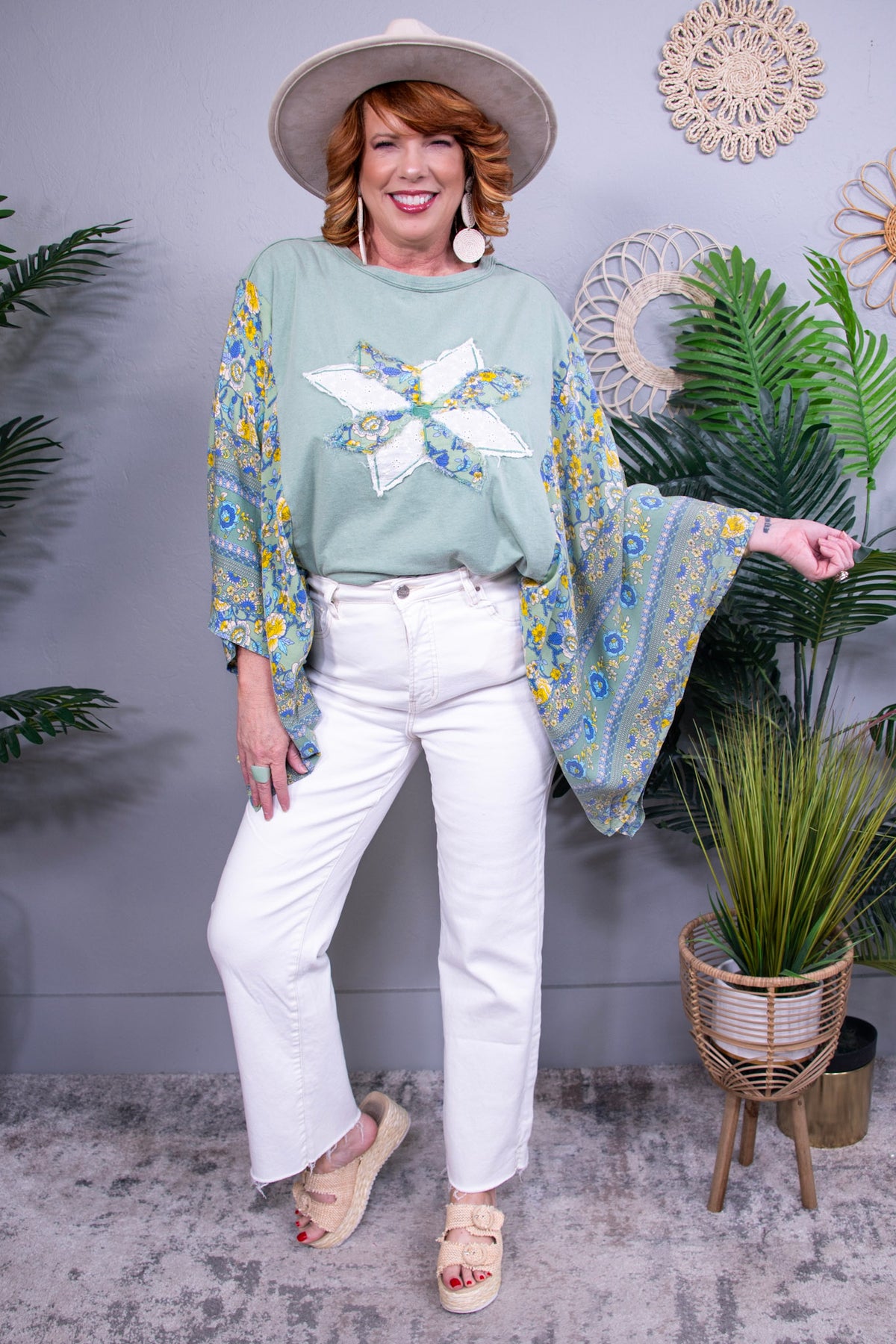 Happiness Blooms From Within Sage/Multi Color Floral Top - T10921SG