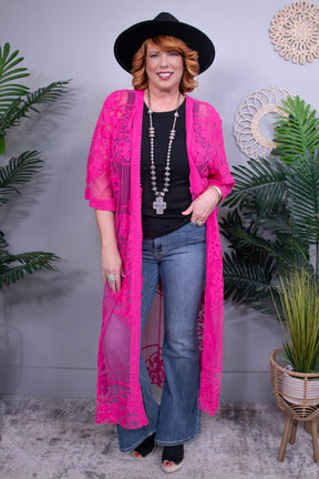 All Things Pink Floral Lace Kimono