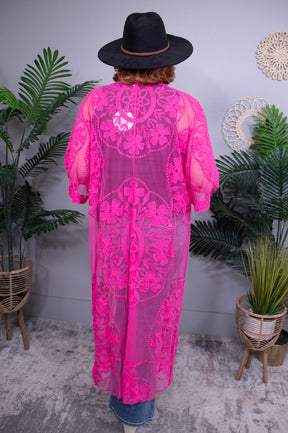 All Things Pink Floral Lace Kimono