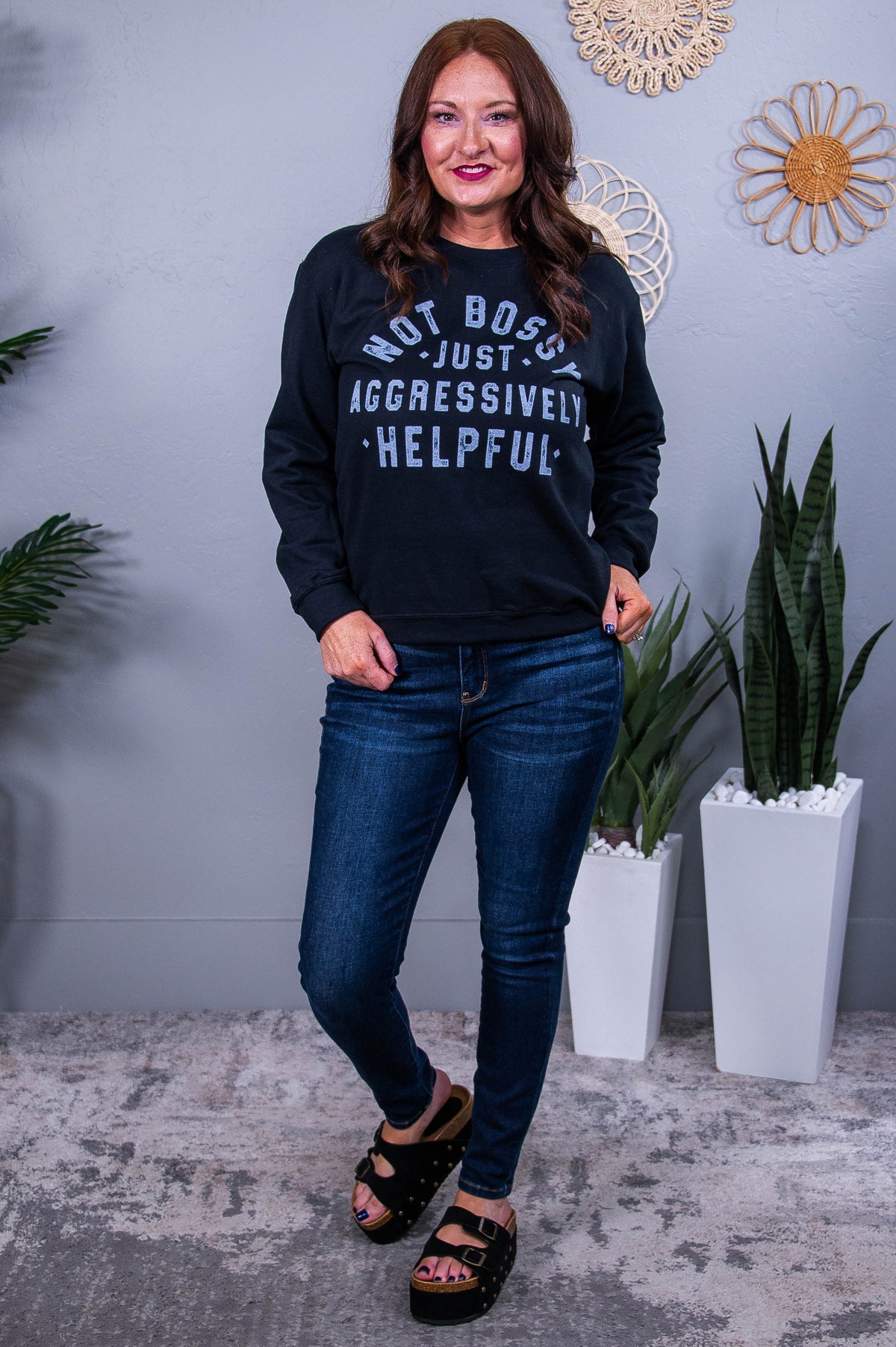 Just Aggressively Helpful Black Graphic Sweatshirt - A3604BK