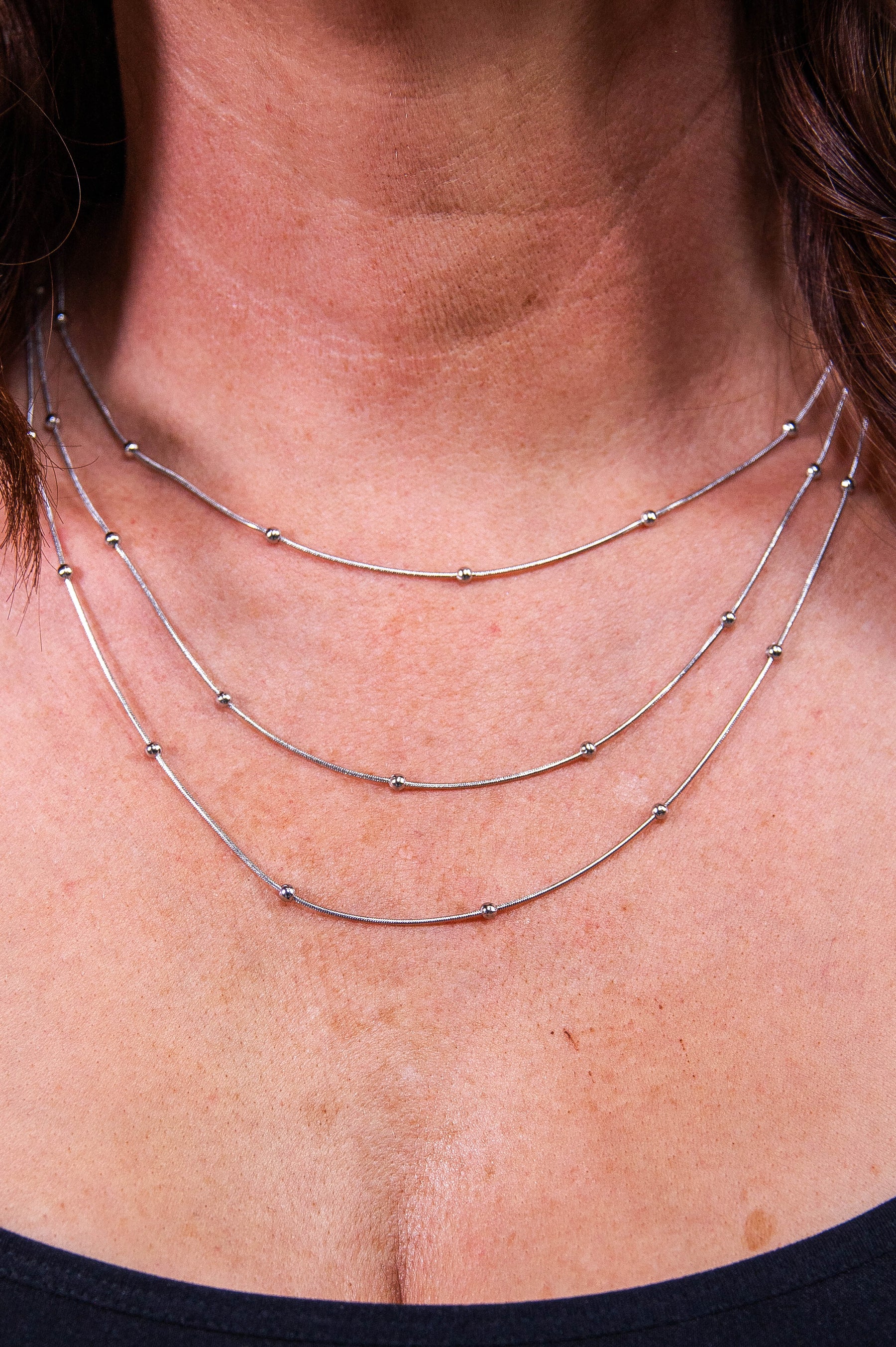 Silver Layered Seed Bead Chain Necklace - NEK4364SI