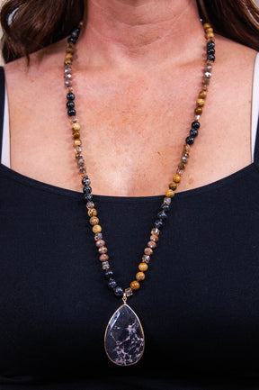 Black Beaded Pendant Necklace - NEK4368BK