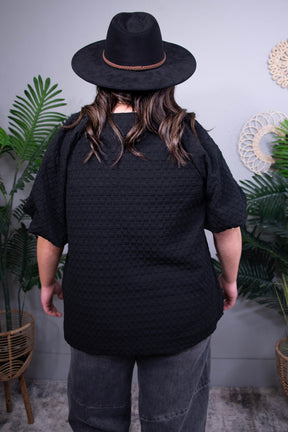 Solid Chic Black Jacquard Top