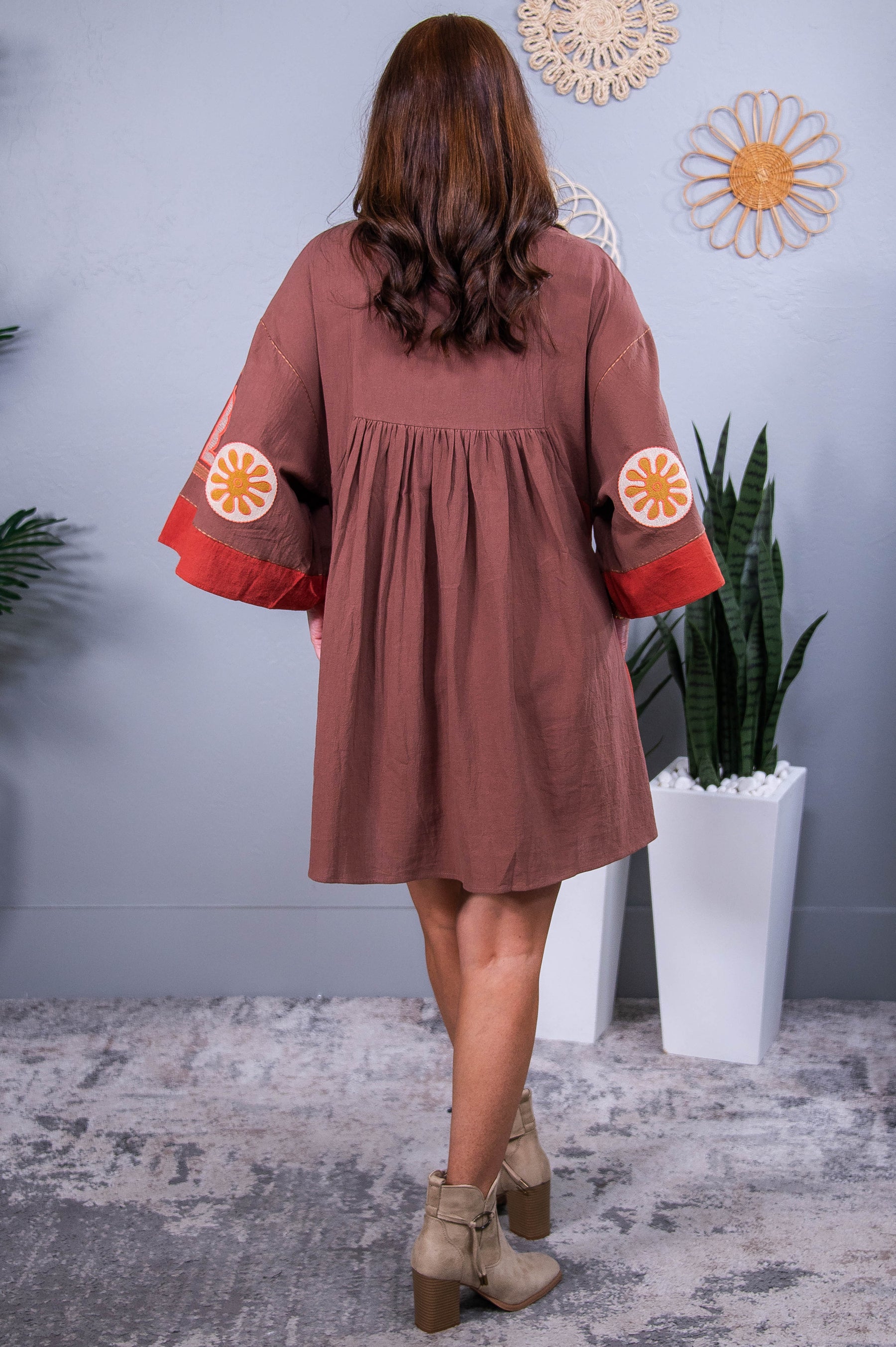 Summertime Madness Mocha/Rust Floral Embroidered Dress - D5534MO