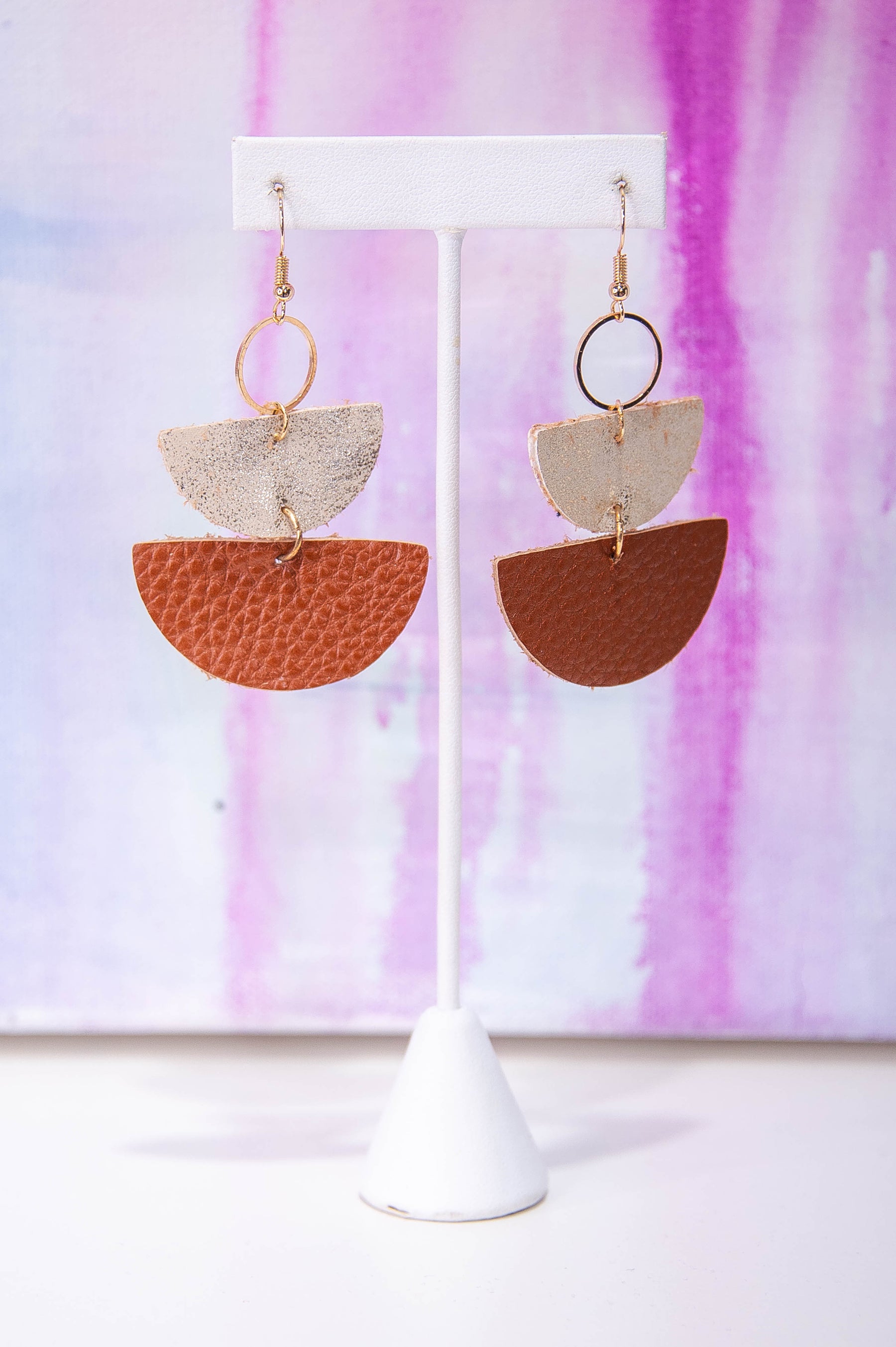 Brown/Gold Leather Drop Earrings - EAR4399BR