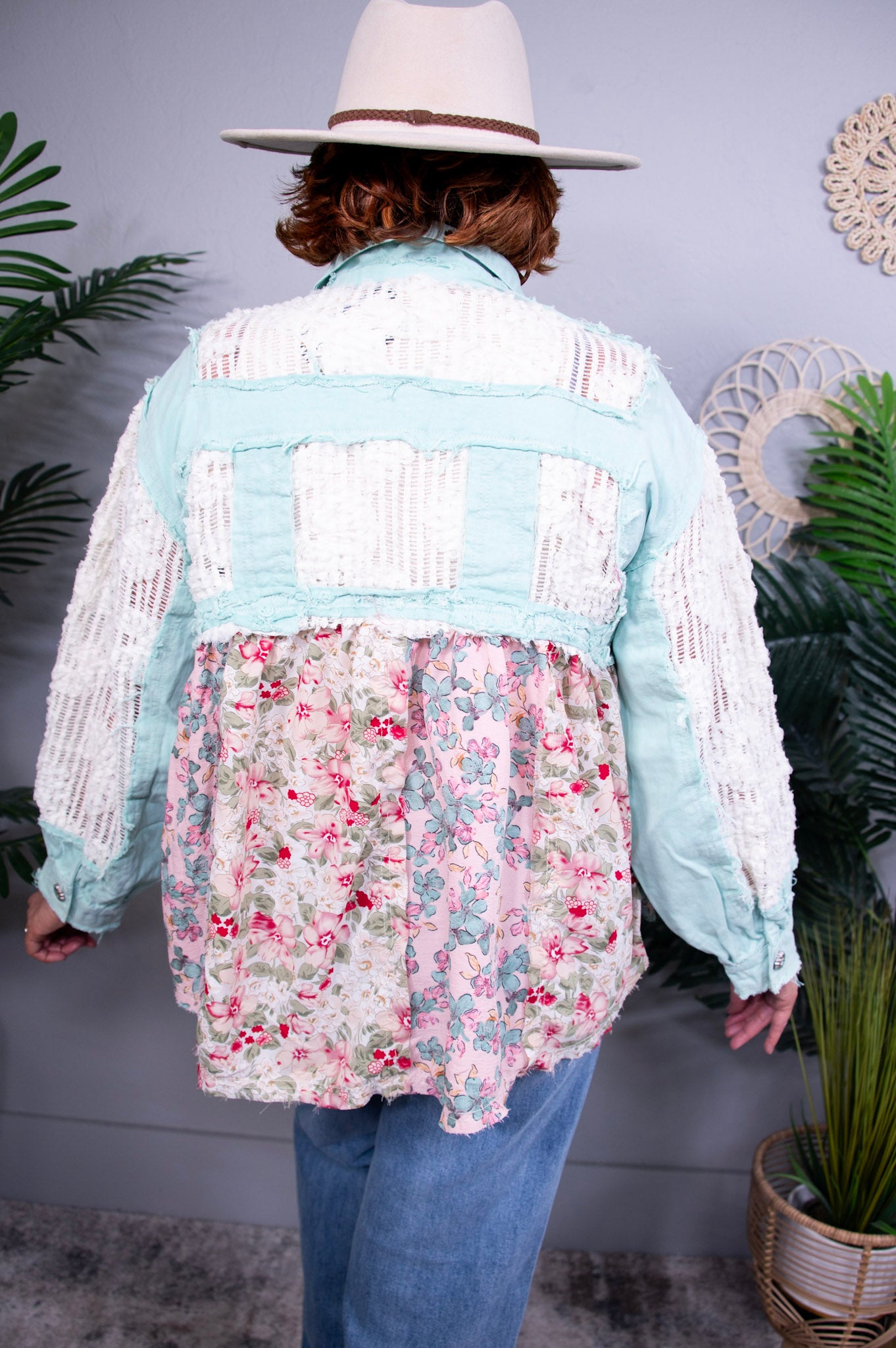 The Girly Effect Mint Floral Crochet Lace Shacket