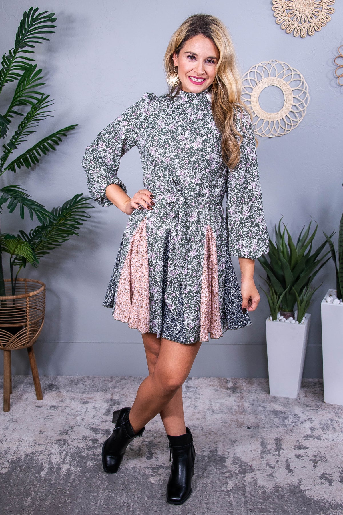 Forever After Olive/Lavender Floral Dress - D5539OL