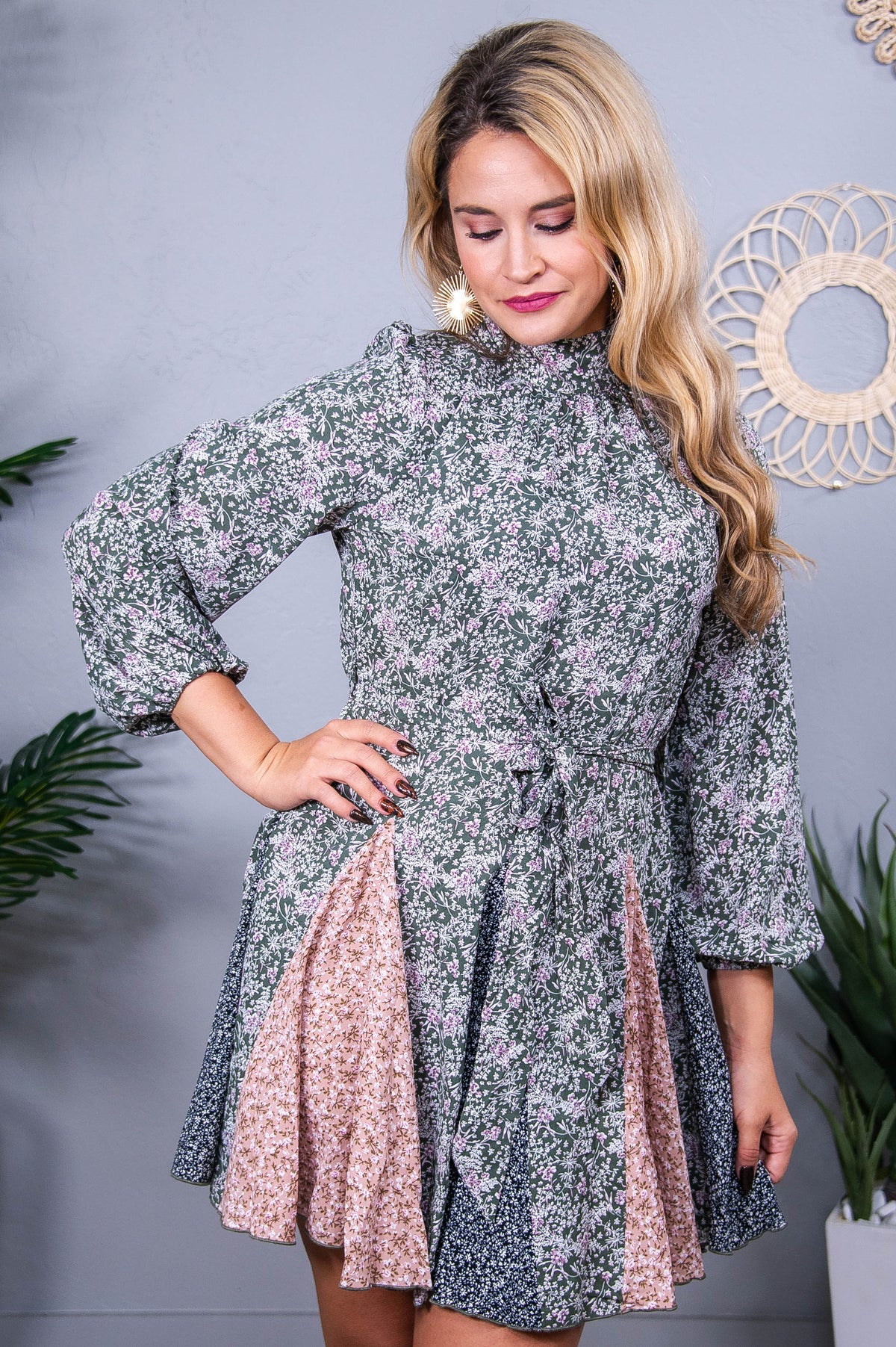 Forever After Olive/Lavender Floral Dress - D5539OL