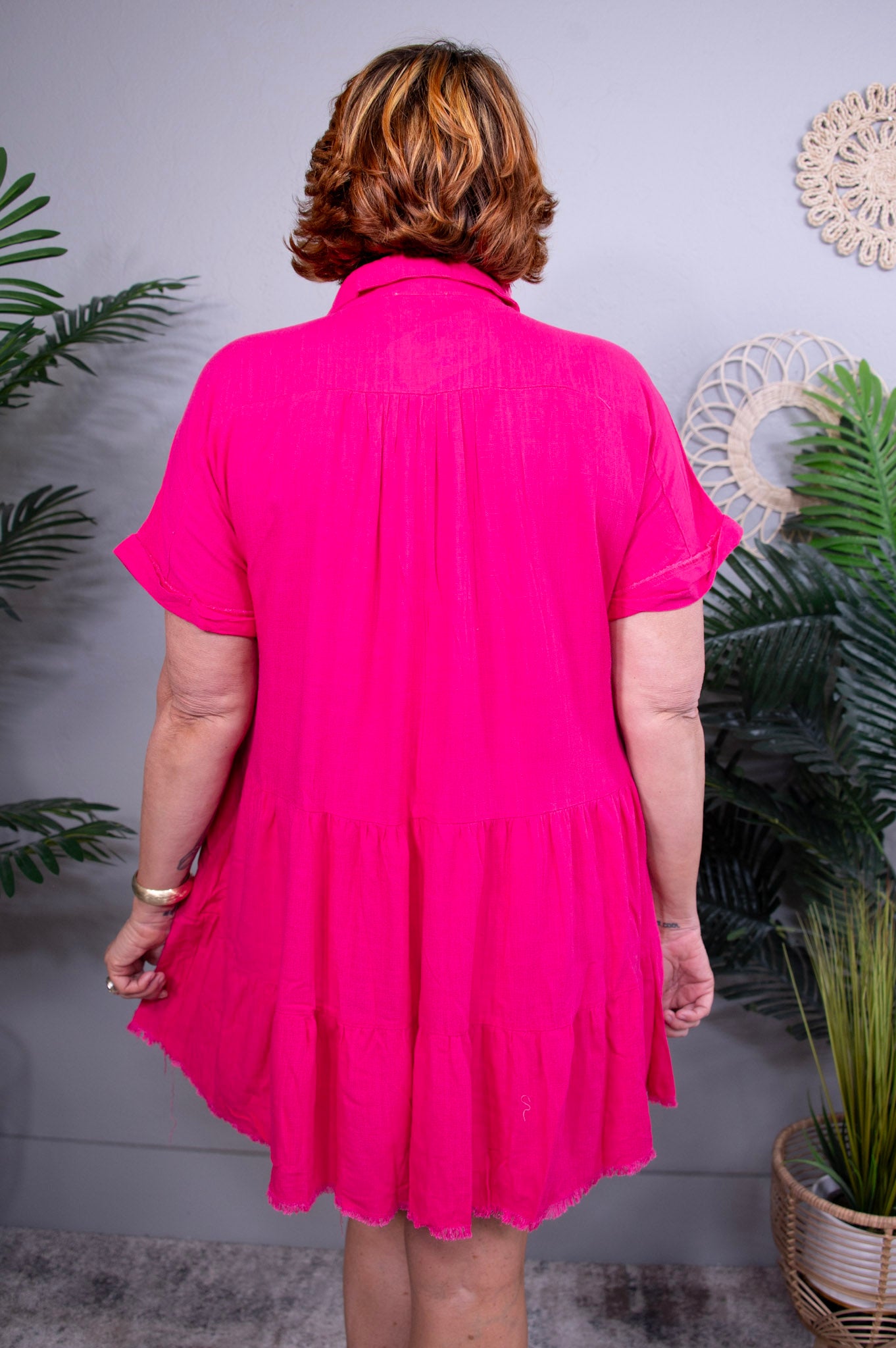 Own Your Fashion Hot Pink Raw Hem Tiered Dress