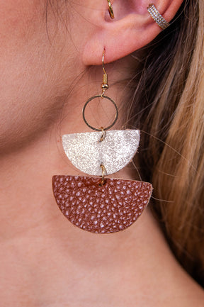 Brown/Gold Leather Drop Earrings - EAR4399BR