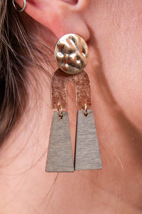 Gold/Taupe Wooden Drop Earrings - EAR4402TA