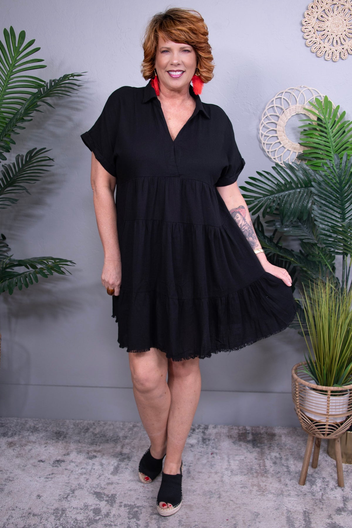 Own Your Fashion Black Raw Hem Tiered Dress