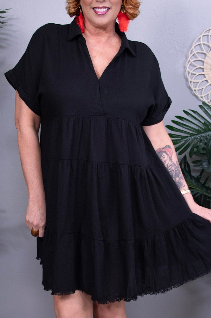 Own Your Fashion Black Raw Hem Tiered Dress