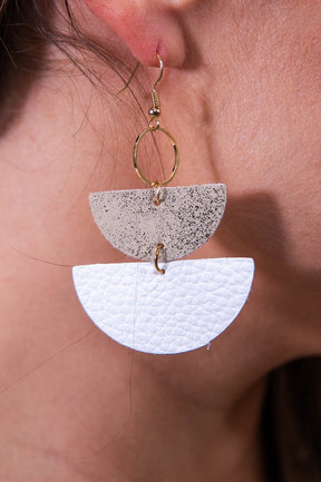 White/Gold Leather Drop Earrings - EAR4400WH