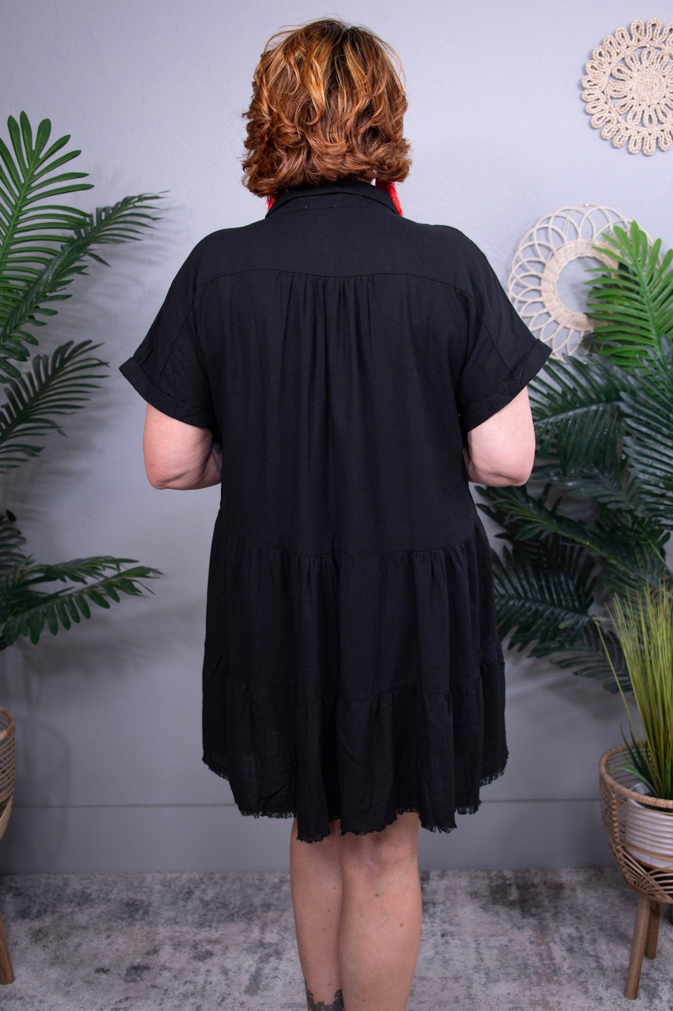 Own Your Fashion Black Raw Hem Tiered Dress