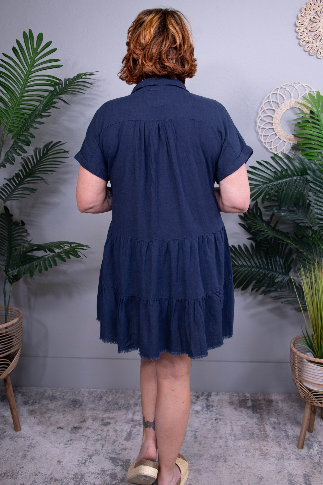 Own Your Fashion Dark Navy Raw Hem Tiered Dress