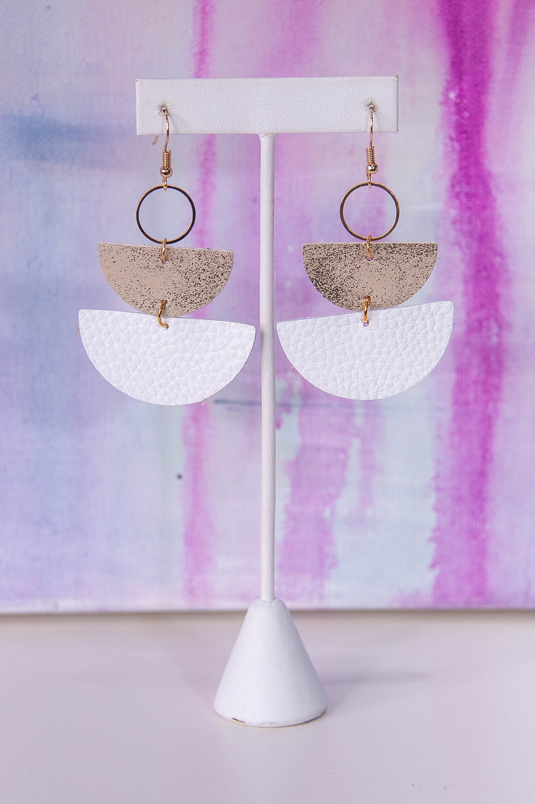 White/Gold Leather Drop Earrings - EAR4400WH