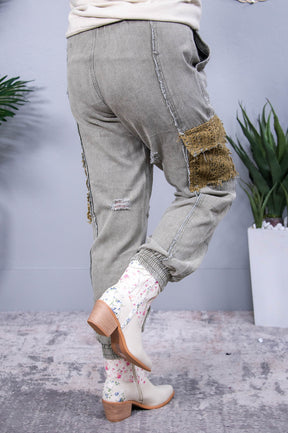 Rowan Olive Crochet Distressed/Frayed Jeans - K1230OL