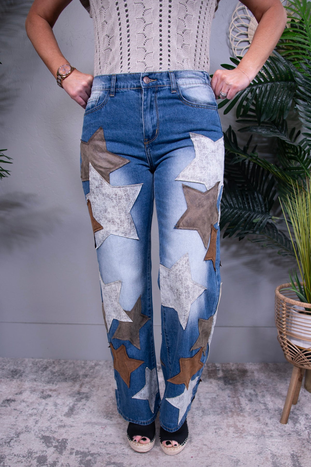 Keeper Of The Stars Suede Patch Jeans - K1304DN