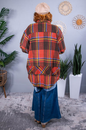 Race to The Top Rust/Multi Color Plaid Patchwork Jacket - O5574RU